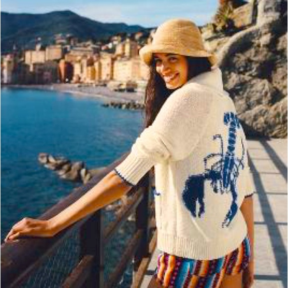 Anthropologie Maeve Lobster Cardigan Sweater - Cream Ivory Blue - Rare! NWOT